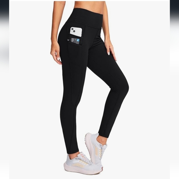 Black High-Waisted Thermal Leggings with Zip Pockets NWOT - Picture 1 of 16